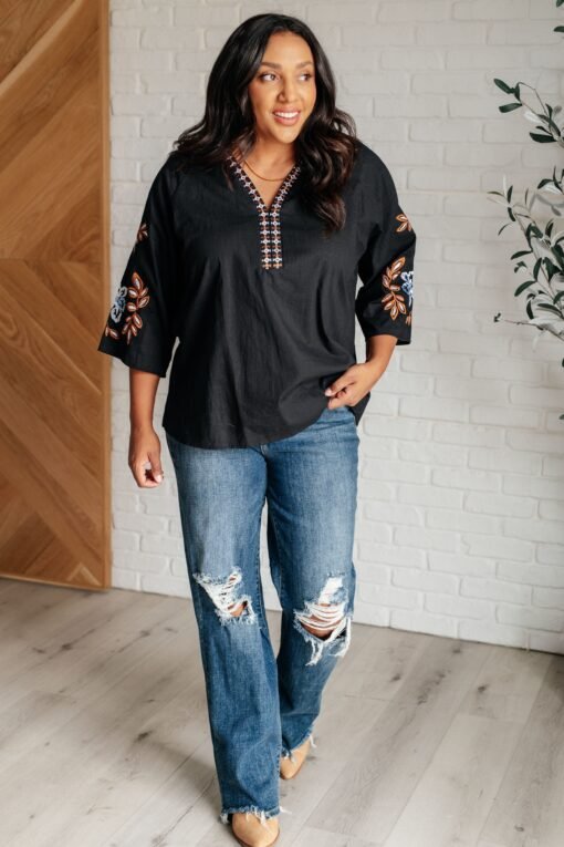 All In Me Embroidered V-Neck Blouse Ave Shops