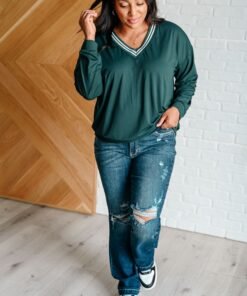 All Out Comfort V-Neck Pullover in Midnight Green Ave Shops