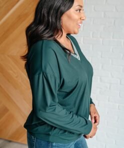 All Out Comfort V-Neck Pullover in Midnight Green Ave Shops
