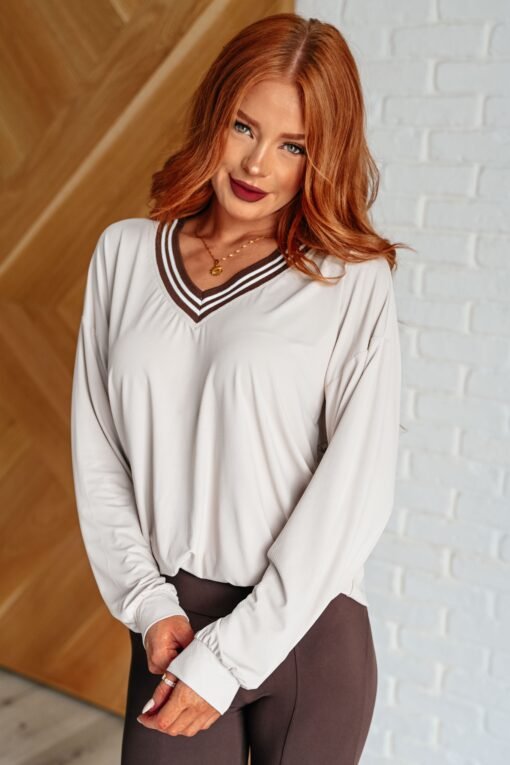 All Out Comfort V-Neck Pullover in Mocha Cream Ave Shops