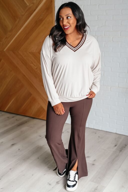 All Out Comfort V-Neck Pullover in Mocha Cream Ave Shops