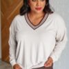 All Out Comfort V-Neck Pullover in Mocha Cream Ave Shops