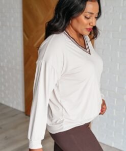 All Out Comfort V-Neck Pullover in Mocha Cream Ave Shops