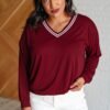 All Out Comfort V-Neck Pullover in Red Merlot Ave Shops