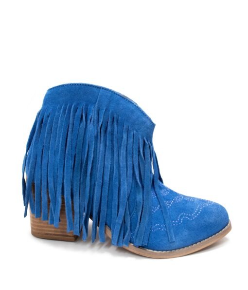 Amos Fringe Ankle Bootie in Blue Suede Ave Shops