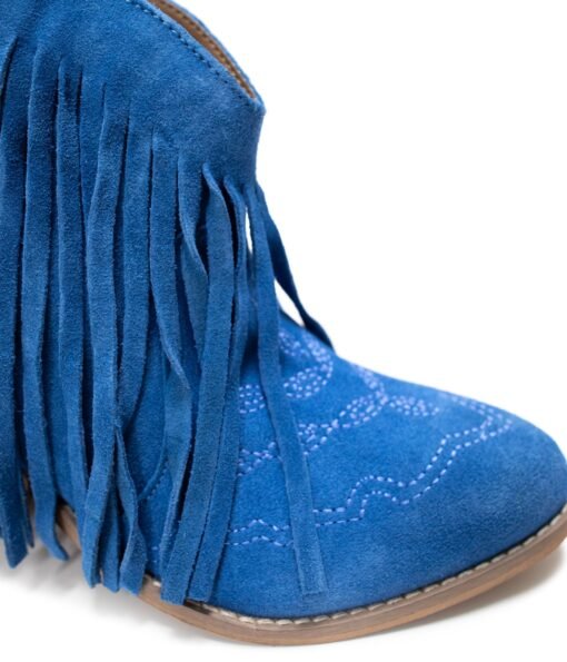 Amos Fringe Ankle Bootie in Blue Suede Ave Shops