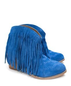 Amos Fringe Ankle Bootie in Blue Suede Ave Shops