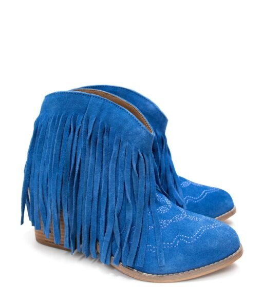 Amos Fringe Ankle Bootie in Blue Suede Ave Shops