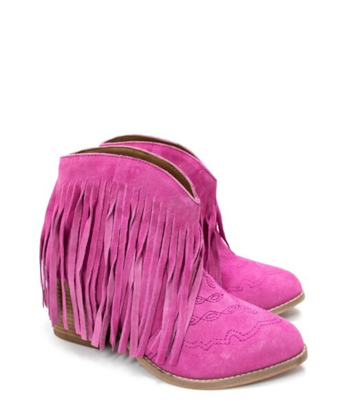 Amos Fringe Ankle Bootie in Magenta Suede Ave Shops