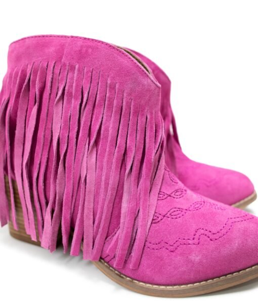 Amos Fringe Ankle Bootie in Magenta Suede Ave Shops