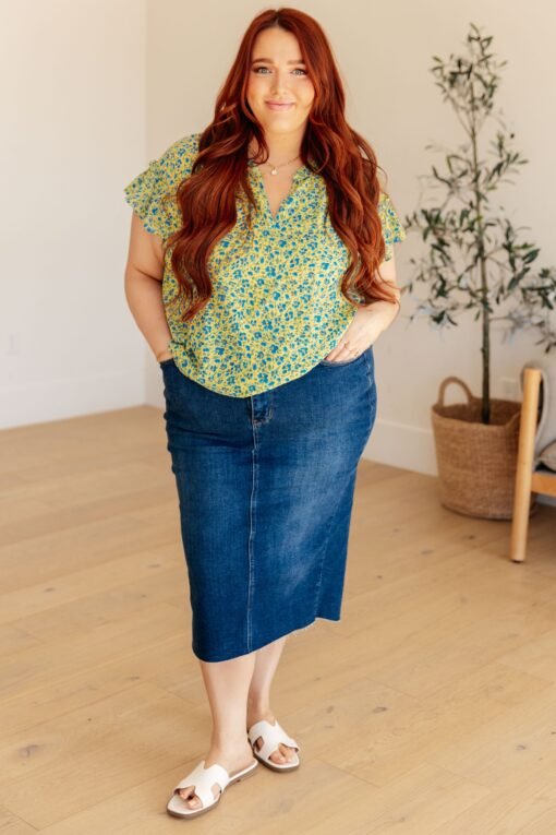 Anywhere We Go Flutter Sleeve Top in Blue Combo - Fashion Are Us