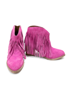 Amos Fringe Ankle Bootie in Magenta Suede Ave Shops