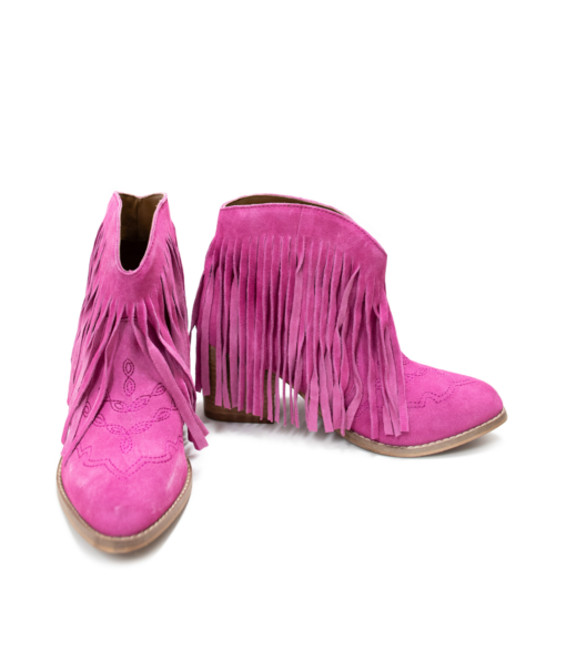 Amos Fringe Ankle Bootie in Magenta Suede Ave Shops